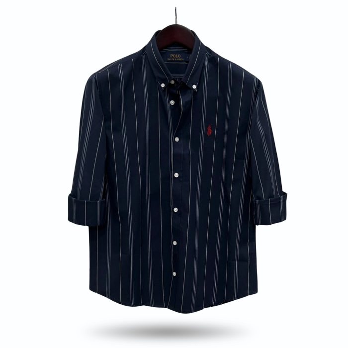 Navy Stripe full sleeve premium cotton shirt- ST250601